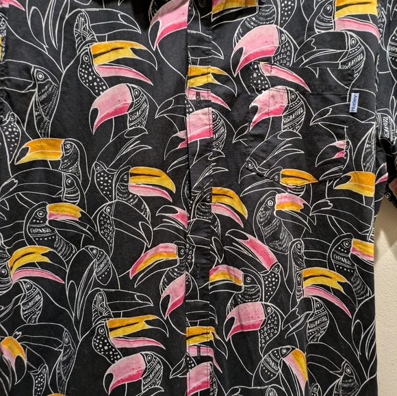 Hurley Tropical Black Shirt with Pink and Yellow Accents Size Large - Picture 3 of 5
